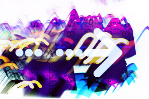 Arrow and Financial Data on bright coloured abstract graphic  background.