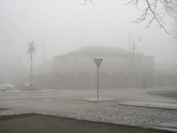 The small town of Beechworth in the Victorian High Country in heavy fog
