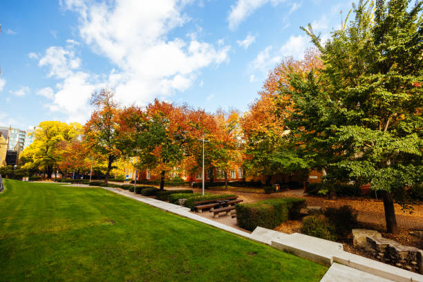 Swarthmore, USA - April 25, 2016. Students walking along tree lined walkway in the campus of Swarthmore College. Swarthmore College is a top-ranking private liberal art college in the United State. It was founded in 1864 with a total current enrollment of ~1500 undergraduate student. It is located in a garden-like suburban setting southwest of Philadelphia in Swarthmore Borough in Delaware County of Pennsylvania.