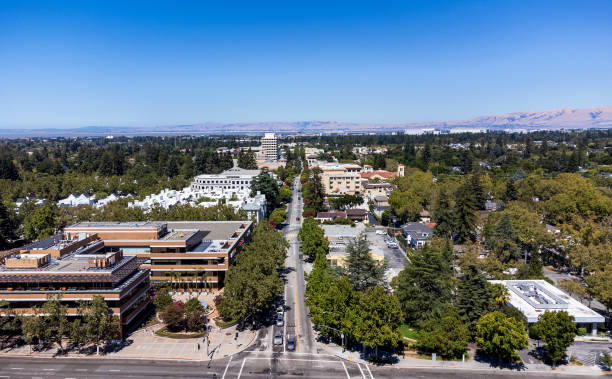 Aerial panoramic view of downtown Mountain View, California