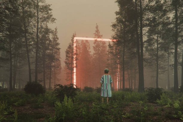 istock Woman standing in mysterious forest 2167646025