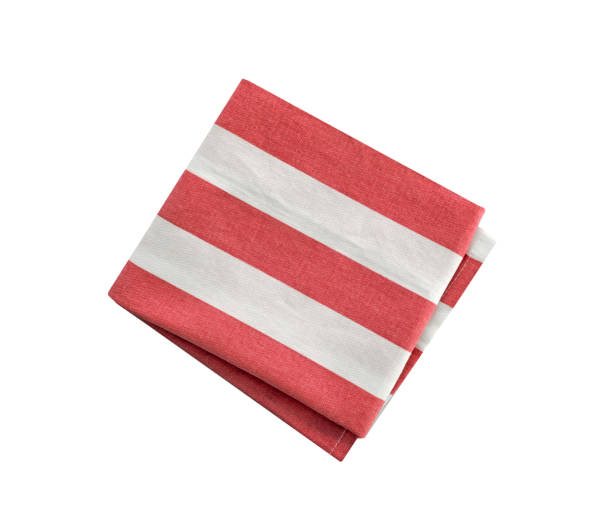 istock Red white striped folded kitchen towel isolated on white. Dish cloth. 2167654999