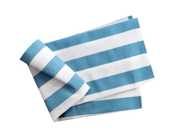 Blue stripes kitchen cloth folded isolated on white.Dish cloth.Napkin.