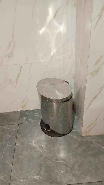 istock stainless steel trash can in mall toilet. 2167660832