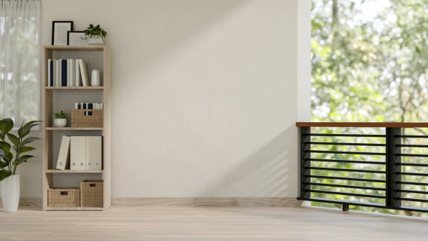 istock An empty white wall and space for displaying products on a contemporary balcony, with natural light. 2167663569