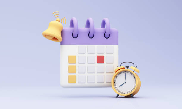 istock Calendar concept 3D render illustration. Icon composition with calendar scheduled dates and appointments, alarm clock, to-do list with tasks, reminders and messages. event day, holiday planning. 2167664542