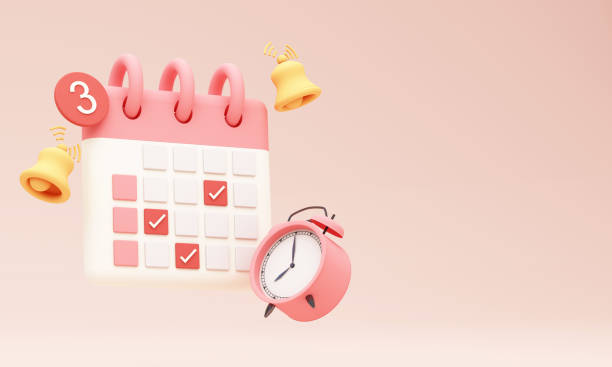 istock Calendar concept 3D render illustration. Icon composition with calendar scheduled dates and appointments, alarm clock, to-do list with tasks, reminders and messages. event day, holiday planning. 2167664545