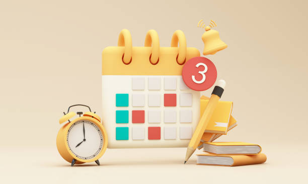 istock Calendar concept 3D render illustration. Icon composition with calendar scheduled dates and appointments, alarm clock, to-do list with tasks, reminders and messages. event day, holiday planning. 2167664552