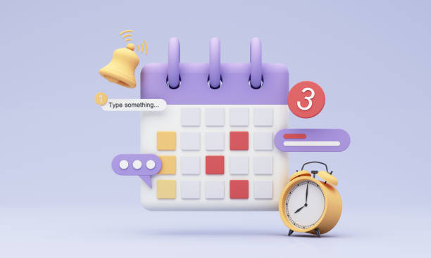 istock Calendar concept 3D render illustration. Icon composition with calendar scheduled dates and appointments, alarm clock, to-do list with tasks, reminders and messages. event day, holiday planning. 2167664591