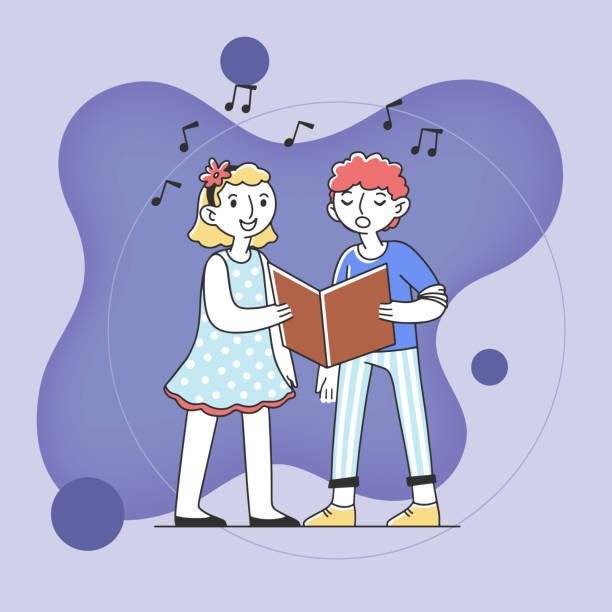 istock Boy and girl singing in choir flat vector illustration 2167669644