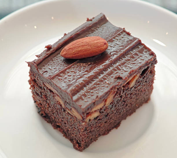 Chocolate Almond Brownie in white plate