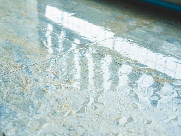 istock Wet surface on floor with water pooling from rainwater. 2167683159