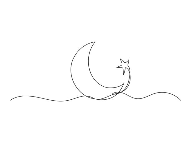 Line Moon Good 210+ Continuous Line Drawing Moon Stock Illustrations, Royalty-Free ...