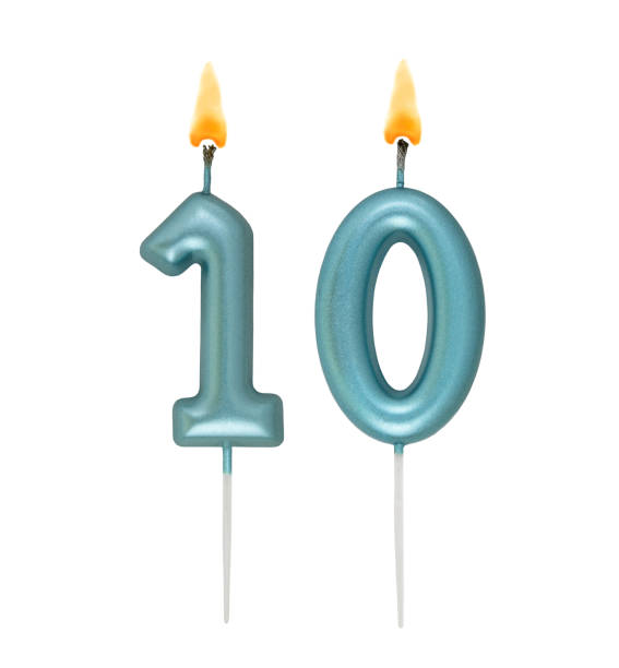 istock Blue birthday candles isolated on white background, number 10 2167707633