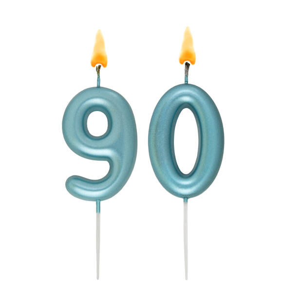 istock Blue birthday candles isolated on white background, number 90 2167707670