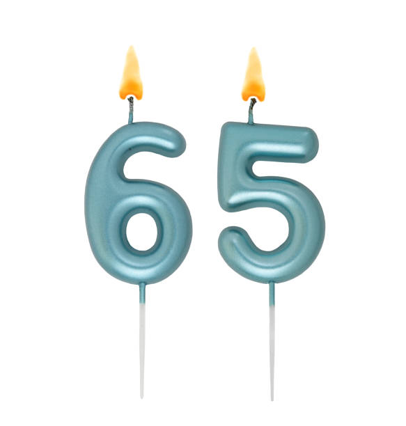 istock Blue birthday candles isolated on white background, number 65 2167707750