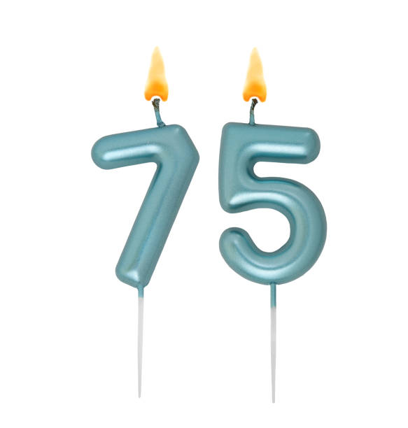 istock Blue birthday candles isolated on white background, number 75 2167707753