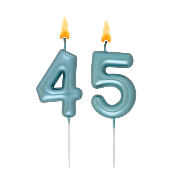 istock Blue birthday candles isolated on white background, number 45 2167707759