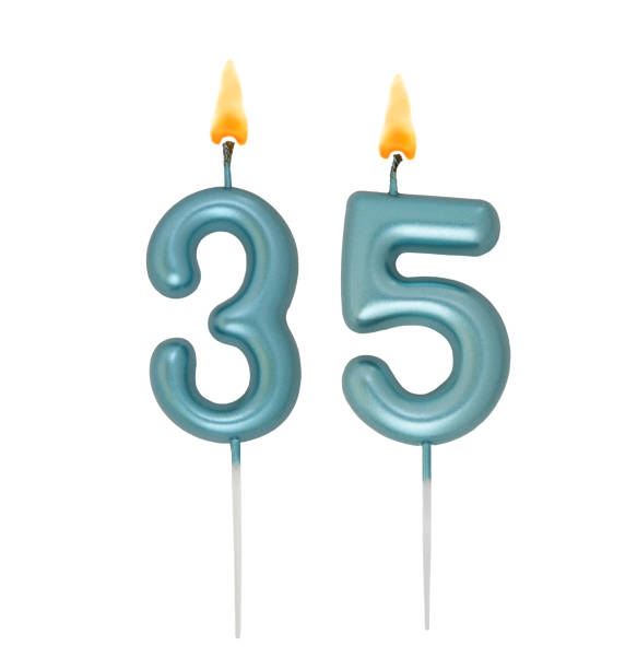 istock Blue birthday candles isolated on white background, number 35 2167707778