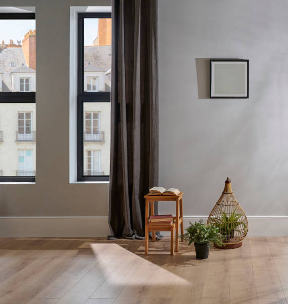 istock Modern home room style, grey wall, brown curtain, frame and botanic house concept. 2167715726