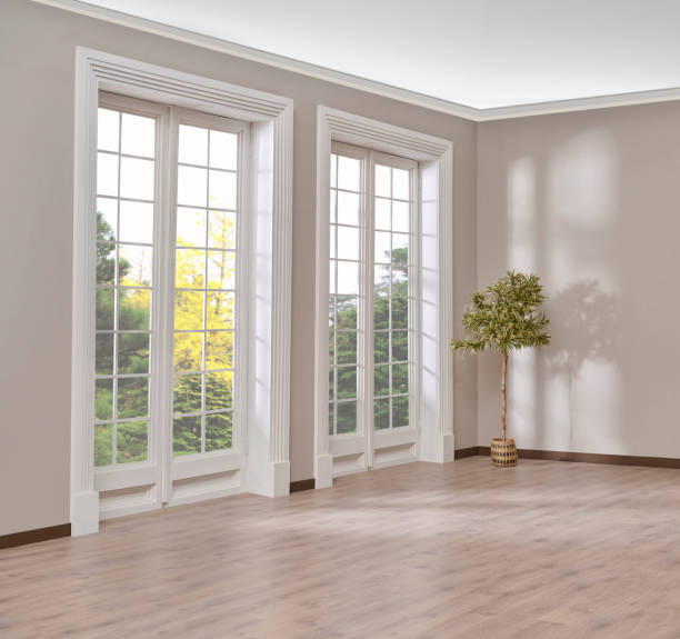 istock Empty room, wall, window, parquet style, interior concept, area for furniture sofa table carpet decoration. 2167716374