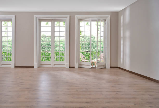 istock Empty room, wall, window, parquet style, interior concept, area for furniture sofa table carpet decoration. 2167716773