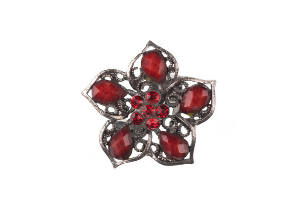 red jewelry brooch with isolated on white background