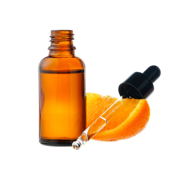 istock Vitamin C cosmetic bottle in with orange on white background 2167720371