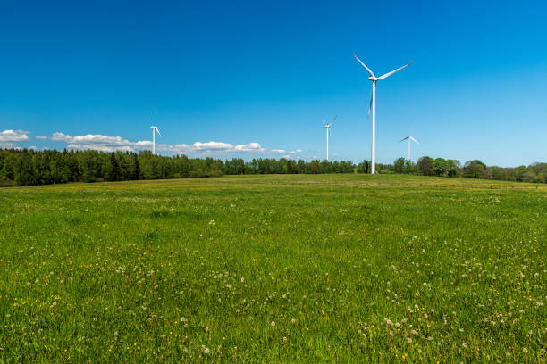 Wind turbines from the Swedish countryside at sunset.Skara - Sweden.