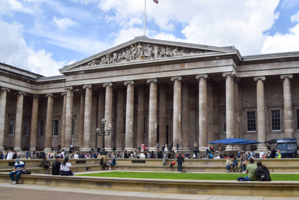 London, UK - May 27 2024: people visit the British Museum, daytime exterior view.