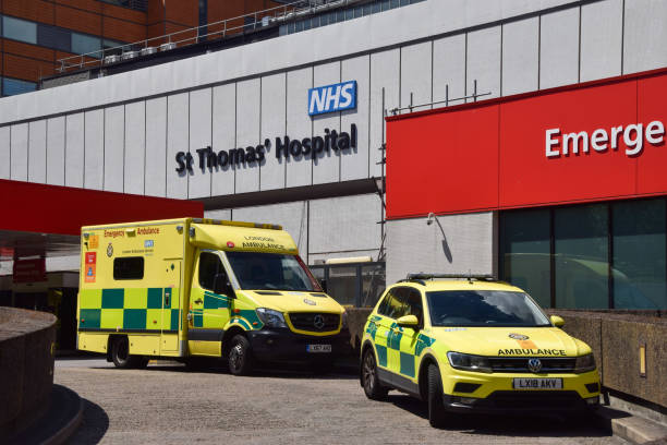 London Ambulances outside St Thomas' Hospital in London, UK stock photo