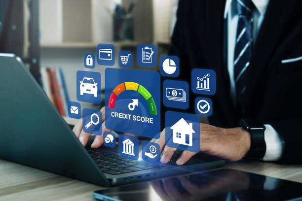 istock Credit score concept.Businessman evaluate customer statistical data with credit score icon. Online credit score ranking check. Loan, mortgage and payment cards. 2167749754