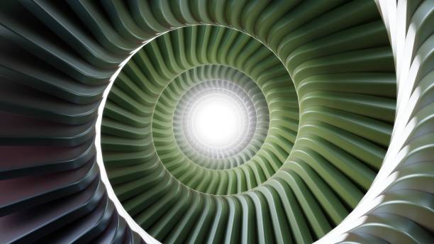 istock Metallic silver and green plates in spiral tunnel. 3D render, background. 2167751809