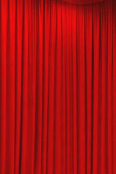 istock red theater curtain that dropped down as a straight line. Background for inserting text, empty spaces. 2167752225