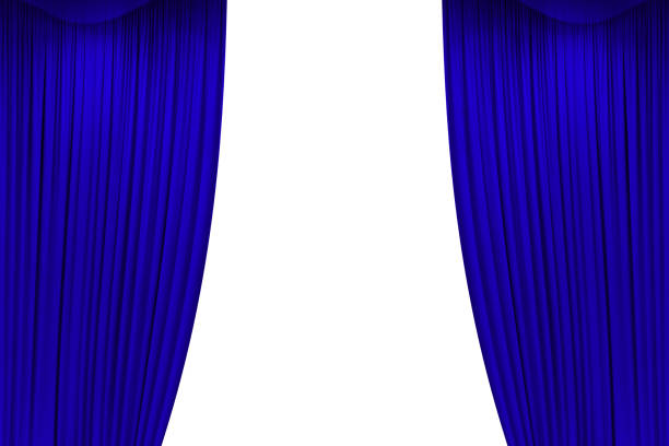 istock Blue open stage curtain, photo, isolated on white background 2167752322