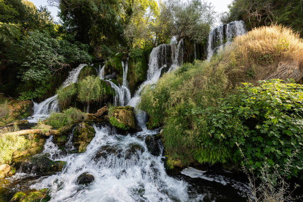 istock Serene Kravice waterfall cascading over lush green mossy rocks surrounded by dense forest foliage in a peaceful nature landscape 2167768317