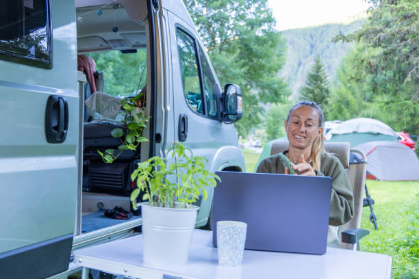 istock Woman Working Remotely Outdoors Near Campervan 2167768874