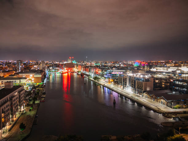 istock Dublin's Grand Canal Dock at Night, Aerial Footage 2167773997