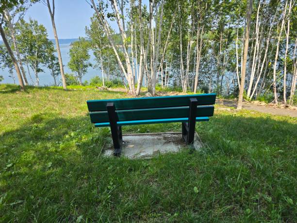 istock Green bench oberlooking water 2167774058