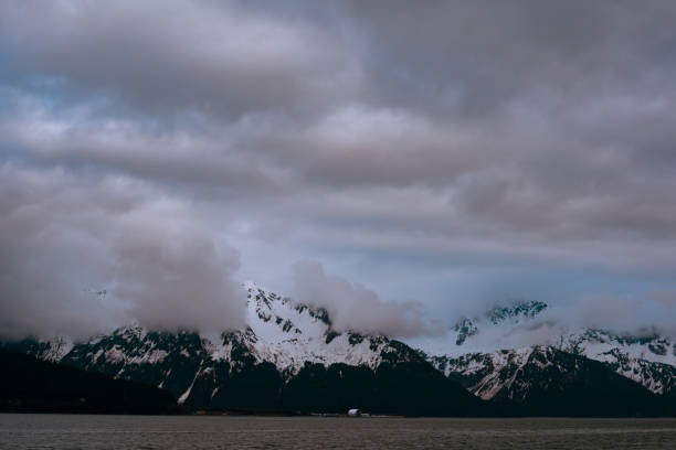 Dramatic view of a mountain range at dusk