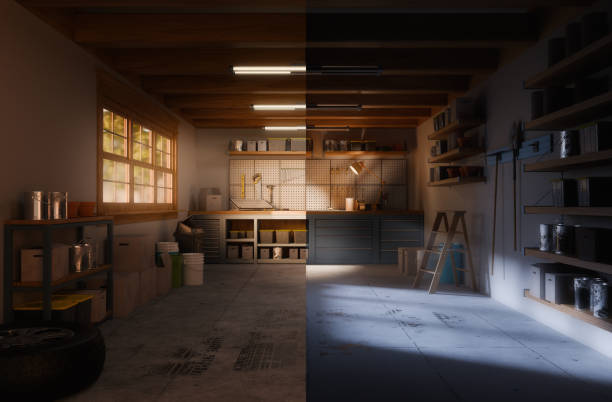 istock Split screen of a garage in day and night 2167775159