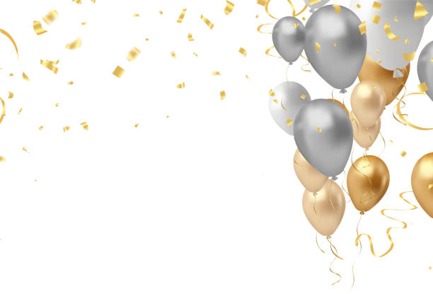 istock Festive color  with place for text design with colorful confetti Modern birthday background with balloons 2167775630