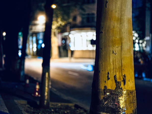 Quiet Slope in the City Lit by Night Streetlights