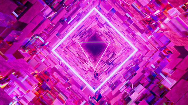 istock 3d illustration pink neon background of cubes, square and triangle 2167780716
