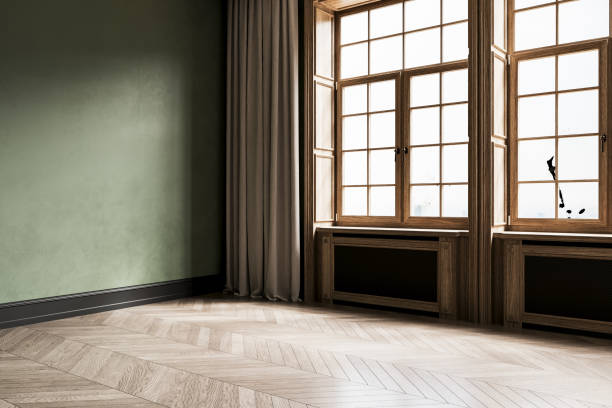 istock empty living room with green tones wall 2167781107