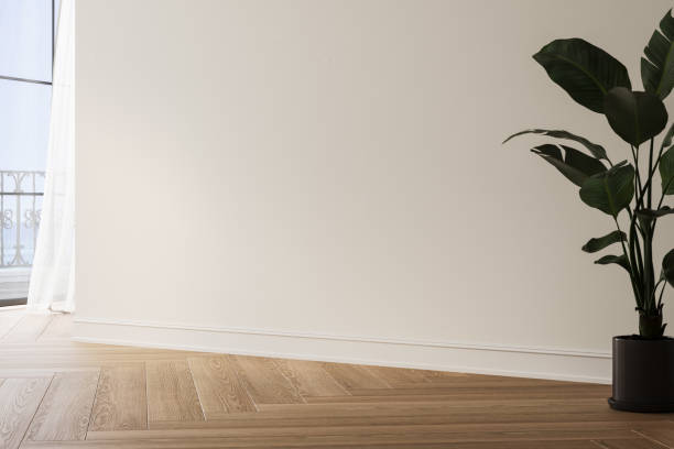 istock Modern interior design of apartment, empty living room with white wall, panorama. 3d Rendering 2167781112