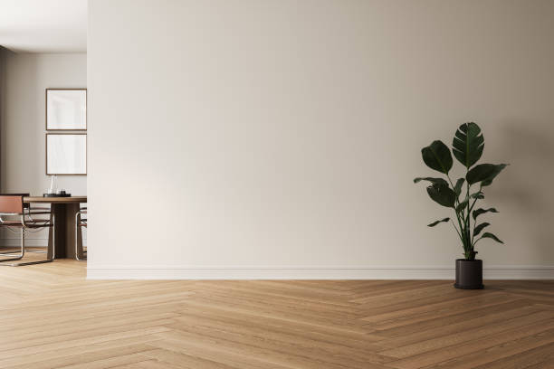 istock Modern interior design of apartment, empty living room with white wall, panorama. 3d Rendering 2167781118