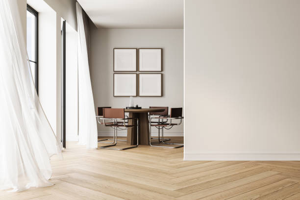 istock Modern interior design of apartment, empty living room with white wall, panorama. 3d Rendering 2167781128