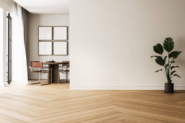 istock Modern interior design of apartment, empty living room with white wall, panorama. 3d Rendering 2167781142