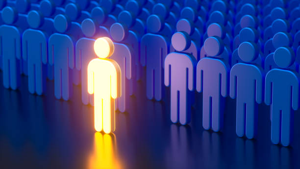Leadership and Innovation Concept. A Shining Leader Among Aligned 3D Human Icons. 3D Render.